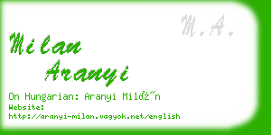 milan aranyi business card